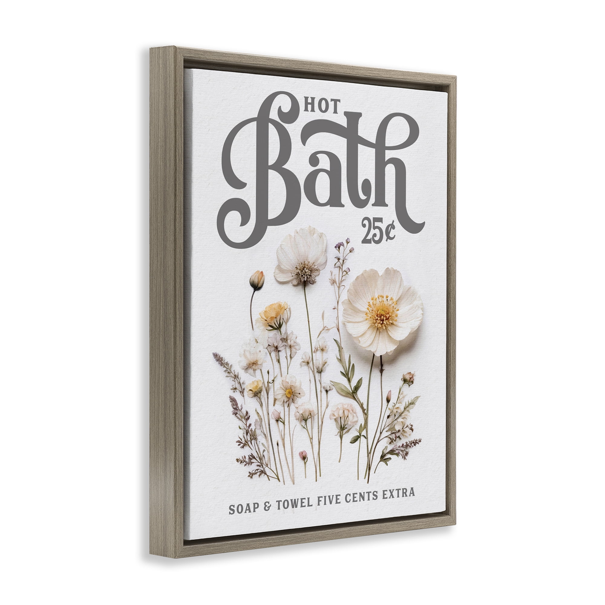 Pressed Flowers Hot Bath Brown Framed Floater Canvas Wall Art, design by Lettered and Lined