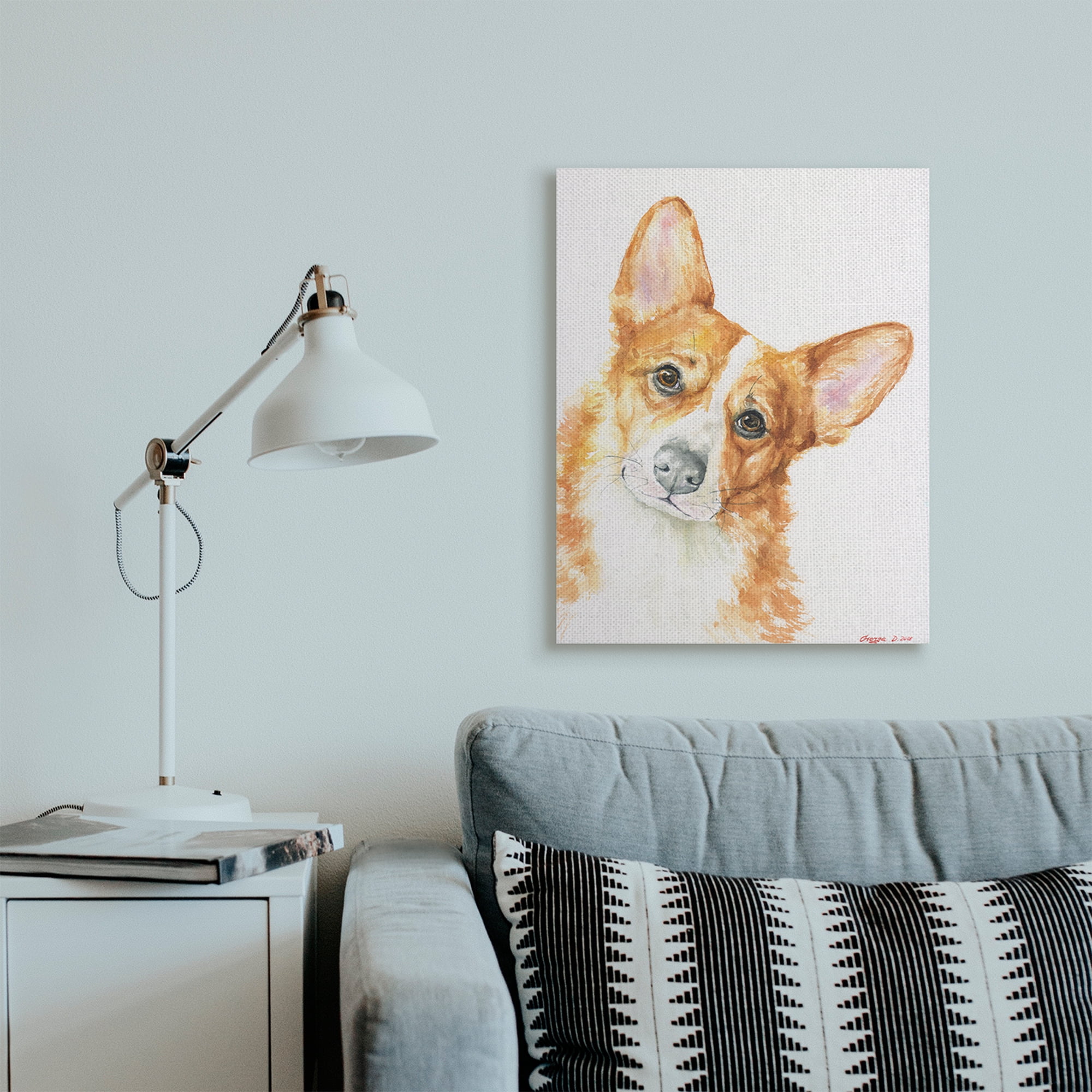 Stupell Industries Curious Corgi Dog Portrait Soft Brown Watercolor Canvas Wall Art, 24 x 30, Design by George Dyachenko