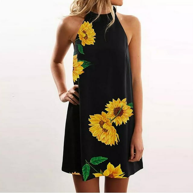 SMihono Robe d'Été pour Femmes Grande Taille Robe d'Été Sans Manches à Fleurs Décontractée à Bretelles Imprimé Mini Robe