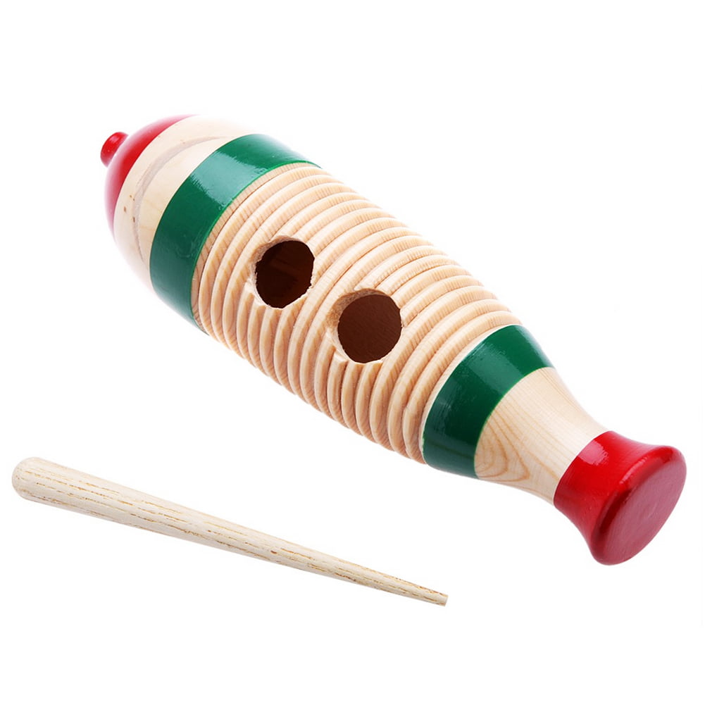 Wooden Lengthen Guiro Fish-Shaped Colorful Musical Toy Percussion Instrument C 