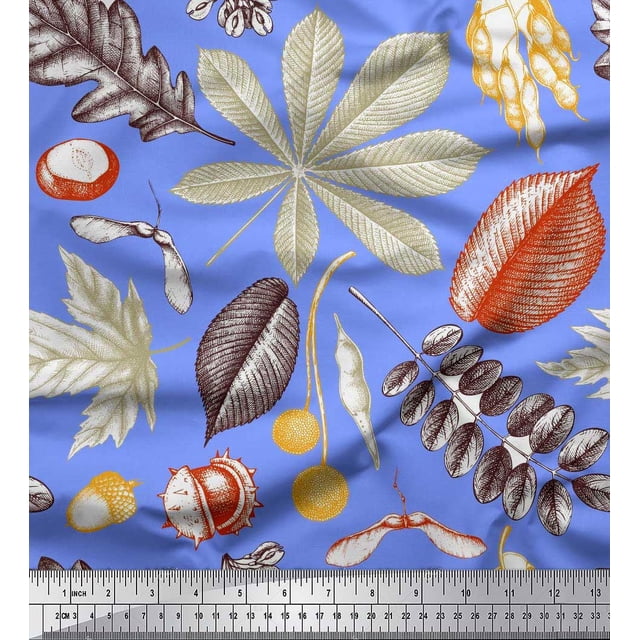 Soimoi Rayon Fabric Berries,Oak Chestnut Leaves Decor Fabric Printed Yard 42 Inch Wide