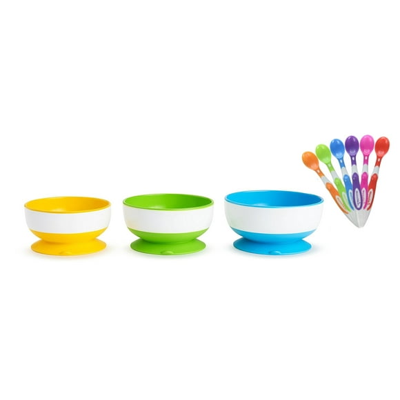 Munchkin 6-Pack Soft Tip Infant Spoons With Love A Bowls (Suction Bowls)