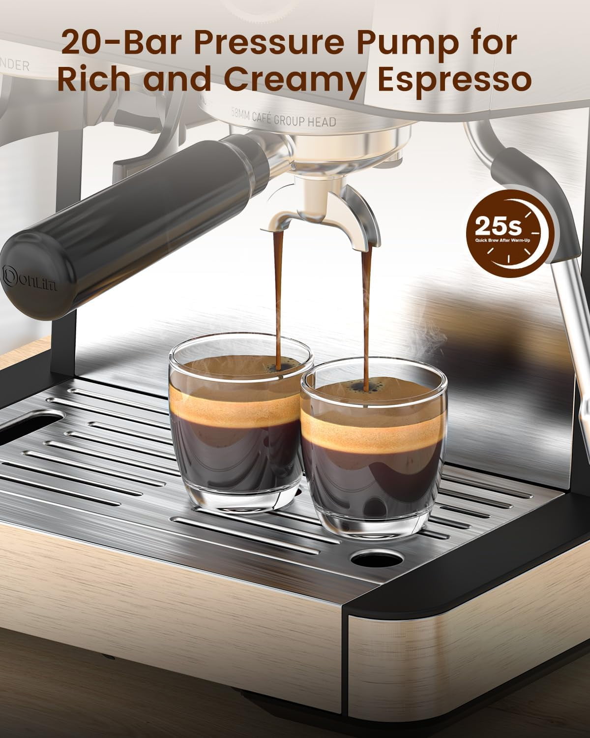 FREE VILLAGE Coffee Maker with Grinder, 20 Bar Expresso Coffee Machines with Milk Frother Steam Wand,Professional Espresso Maker with Removable Water Tank,Cappuccino & Latte Machine for Home