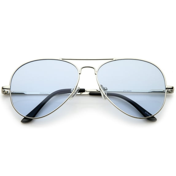 Classic Metal Frame Colored Teardrop Lens Aviator Sunglasses 57mm (Silver / Light Blue)