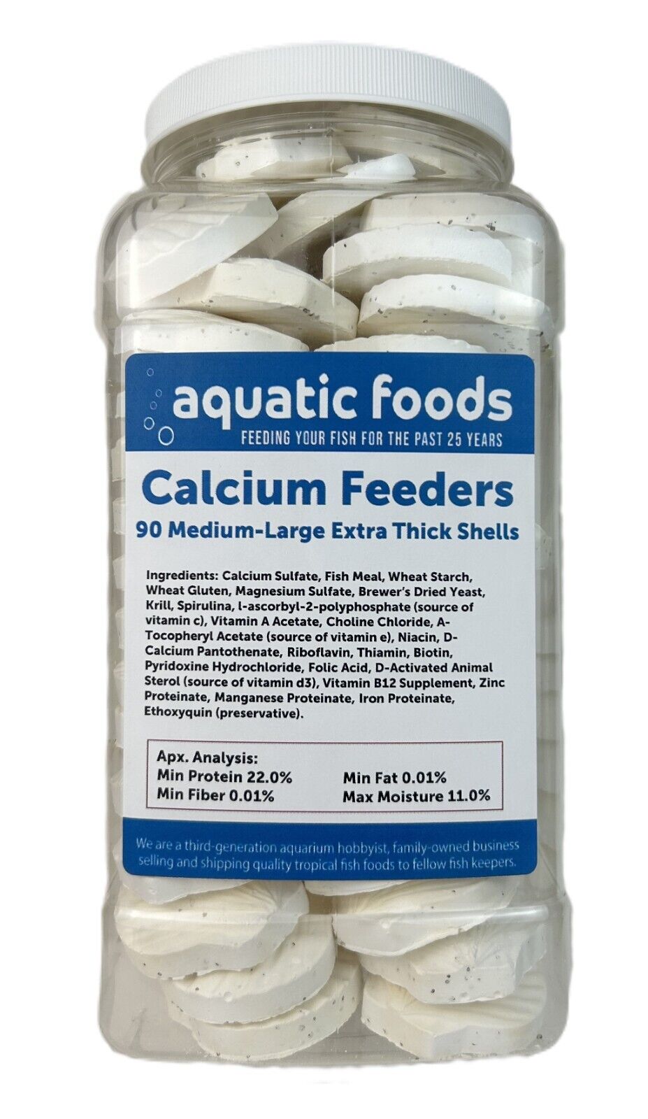 Aquatic Foods Inc. Calcium Feeder Medium-Large Shells. Extra Thick Shells for Shrimp, Snails, Crabs, Crayfish, Hermit Crabs and all Tropical Fish…90 Count Jar