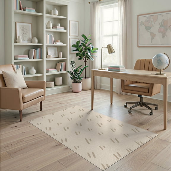 ODIKA 4'x6' Beige Ivory Natural Pattern Washable Area Rug Modern Minimalist Scattered Motif Abstract Non-Slip, Chair-Friendly, Flatwoven for Home Office, Under Desk