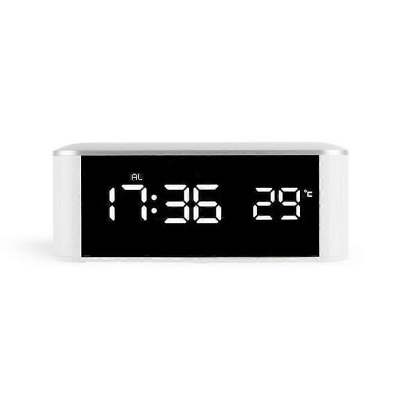 LED Alarm Clock Thermometer Digital Wall Clock with Seconds for Seniors for Heavy Sleepers Adults,W