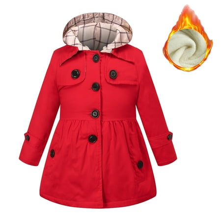 

CBFMeerr 2-12Y Girls Hooded Trench Jacket Toddler Fall/Winter Thickened Children Puffer Windbreaker Coats Kids Cotton Outwear Jacket