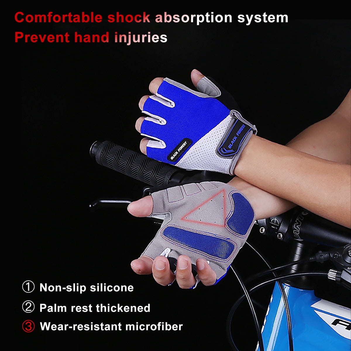 Anti-Slip Shock-Absorbing Mountain Riding Gloves MTB Motorcycle Gloves B-Forest Cycling Gloves/Bike Gloves Half Finger Breathable Road Bicycle Gloves for Men and Women