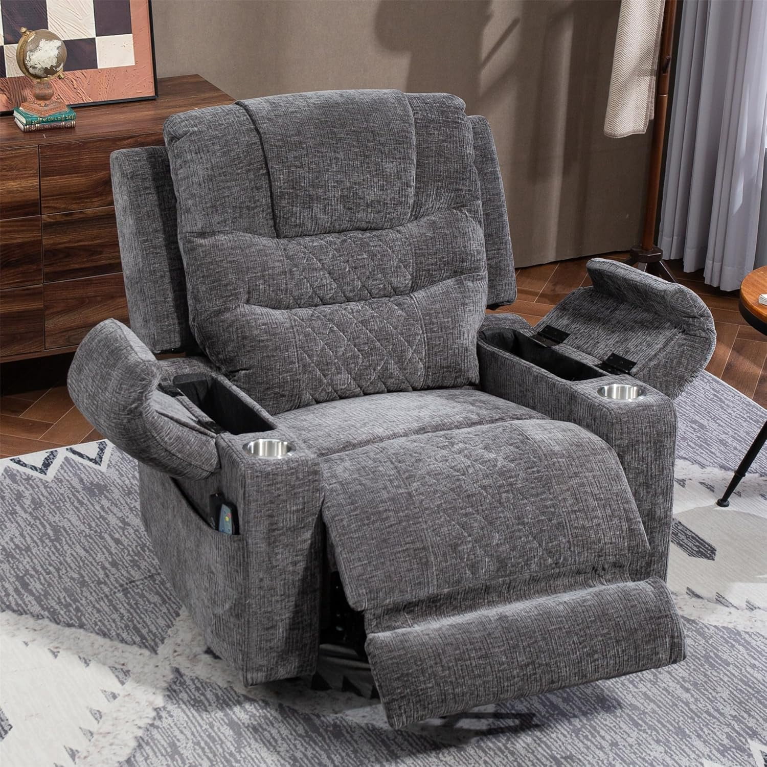 Lift Chair with Heat and Massage, Zero Gravity Lay Flat Recliner with Cup Holders & Adjustable Seat for Adults Living Room Lounge Recliners on Clearance