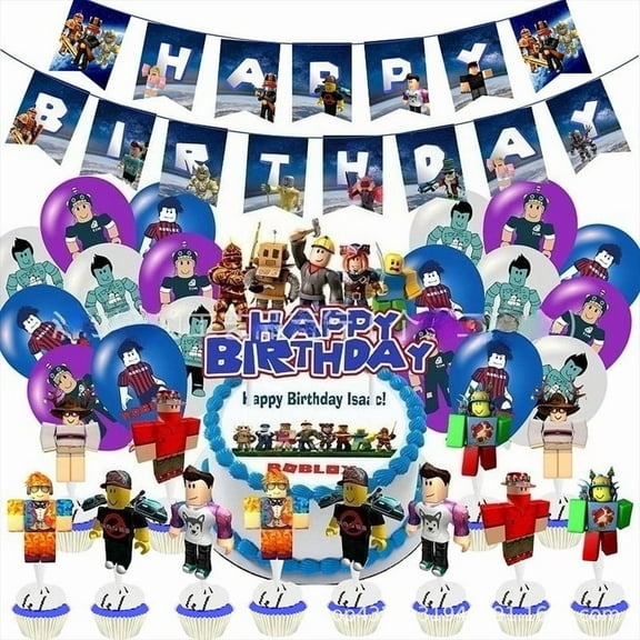 Roblox Party Decoration Set Banners Balloon Cake Toppers Swirls