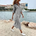thumbnail image 6 of Eawtki Women's Lapel Collar Three Quarter Roll Sleeve Maxi Striped Linen Shirt Dress Half Front Zip Placket Side Patch Pockets Loose Vacation Cover Up Dress, 6 of 7