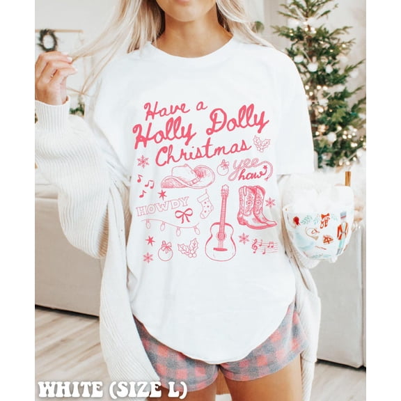 Holly Dolly Christmas Western Cowgirl Country Music T-Shirt