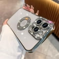 thumbnail image 3 of Compatible for iPhone 15 Pro Max Case with Luxury Clear Plating Logo View Glitter Cute Diamond Sparkly Design Aesthetic Women Teen Girls Phone Cases Bling Camera Protective Cover-Silver, 3 of 11