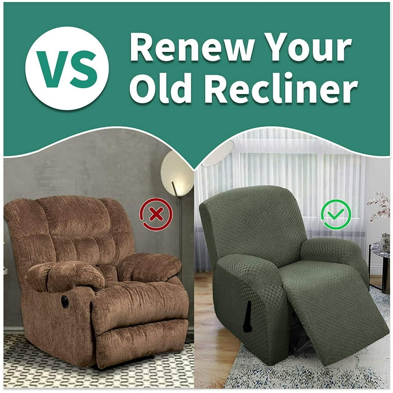 4 Pieces Stretch Recliner Slipcover Latest Jacquard Recliner Chair Cover with Side Pocket Anti Slip Fitted Recliner Cover Couch Furniture Protector with Elastic Bottom Recliner Army Green Walmart