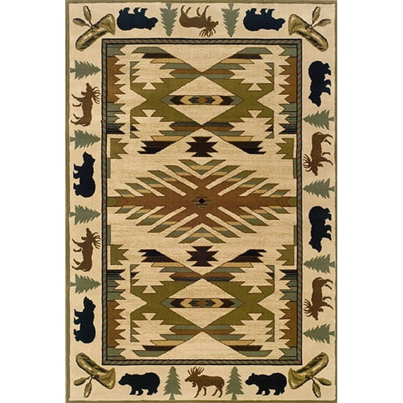 Oriental Weavers Hudson Area Rug 1072A Ivory Moose Canoes 5' 3" x 7' 6" Rectangle
