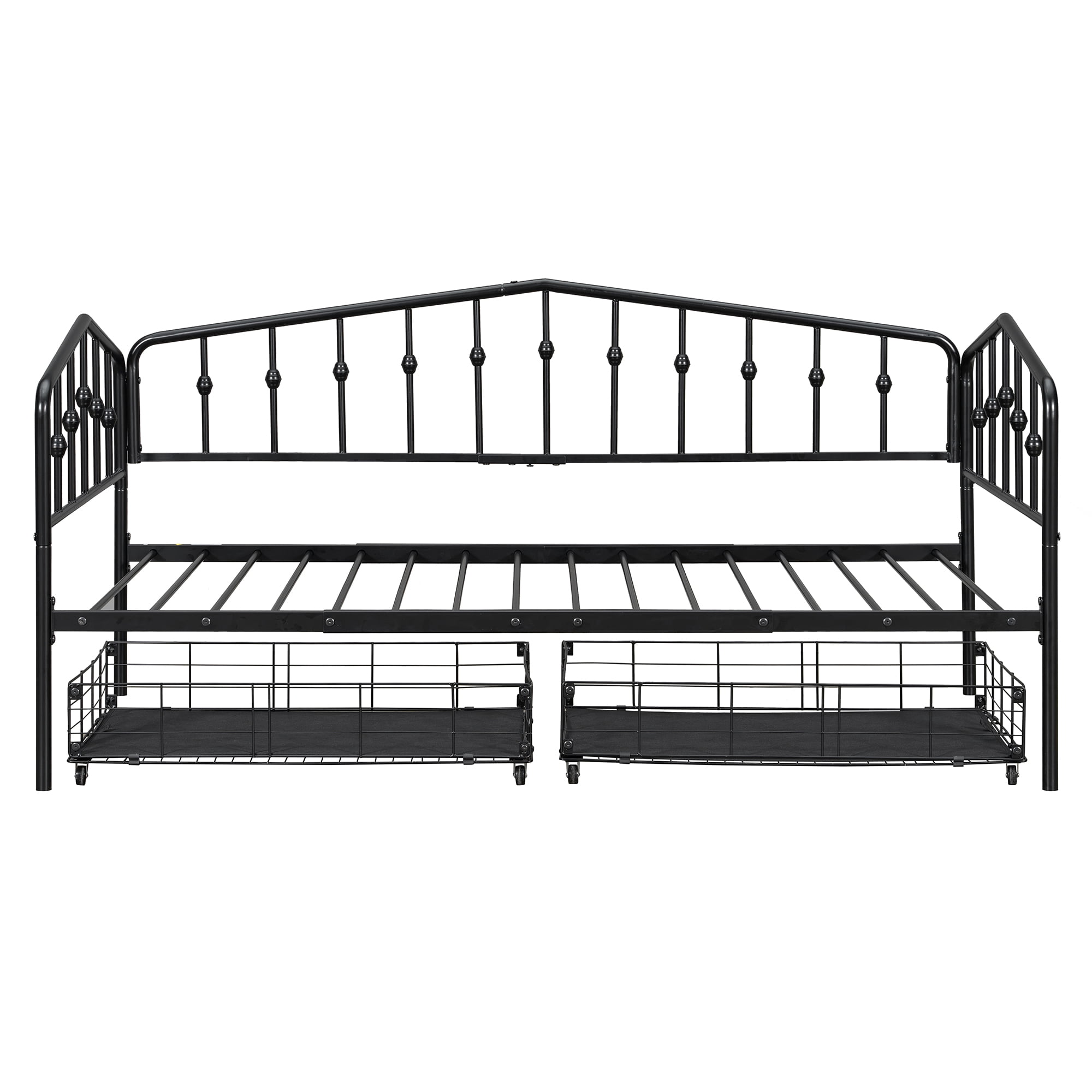 GARITIN Twin Size Metal Daybed with 2 Drawers, Storage Daybed Frame with Drawers for Bedroom Guest Room, Black