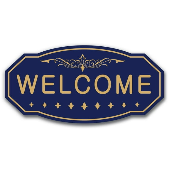 Welcome Victorian Sign (Blue / Gold) - Small 3" X 6"