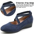 thumbnail image 2 of Qaltryn Criss-Cross Elastic Strap Mary Jane Flats for Women Low Wedge Casual Flats Shoes Ballet Style Slip On Dress Shoes for Dance Daily Office, 2 of 8