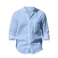 thumbnail image 6 of UVEASISHA Mens Linen Pants Sets Vacation Beach Outfits 2 Piece Summer Long Sleeve Button Down Shirt and Loose Slacks Matching Set with Pockets Light Blue XXL, 6 of 9