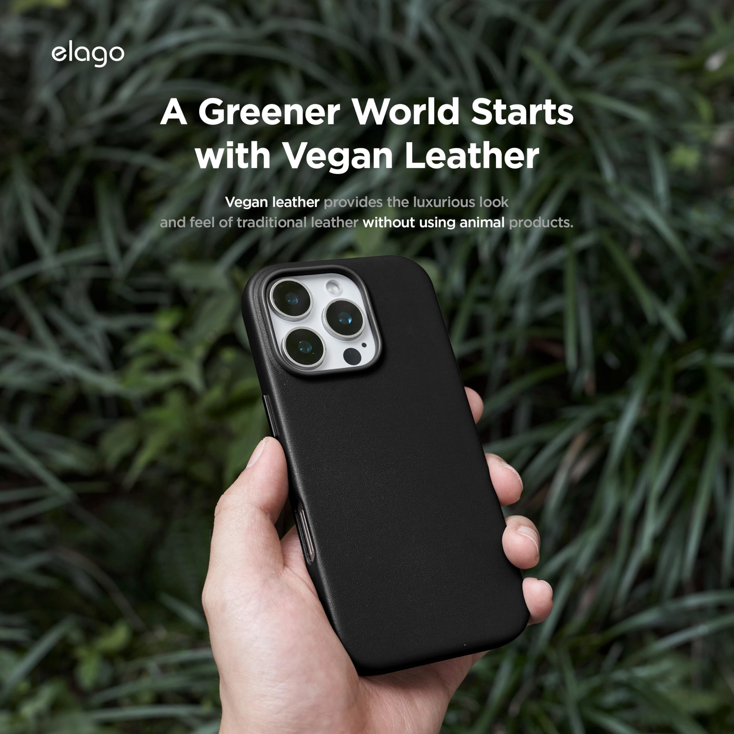 elago Magnetic Leather Case Compatible with iPhone 16 Pro Case, Compatible with All MagSafe Accessories, 6.3 inch - Built-in Magnets, Vegan Leather, Shockproof, Water-Resistant [Black]
