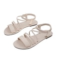 thumbnail image 5 of Gealkoca Women's Lace-up Flat Sandals Strappy Open Toe Slingback CrissCross Casual Summer Slides Solid Color Round Toe Elastic Back Flat Sandals, 5 of 9