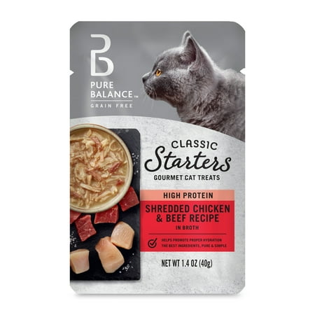 Pure Balance Classic Starters Gourmet Cat Treats, Shredded Chicken & Beef in Broth, 1.4 oz