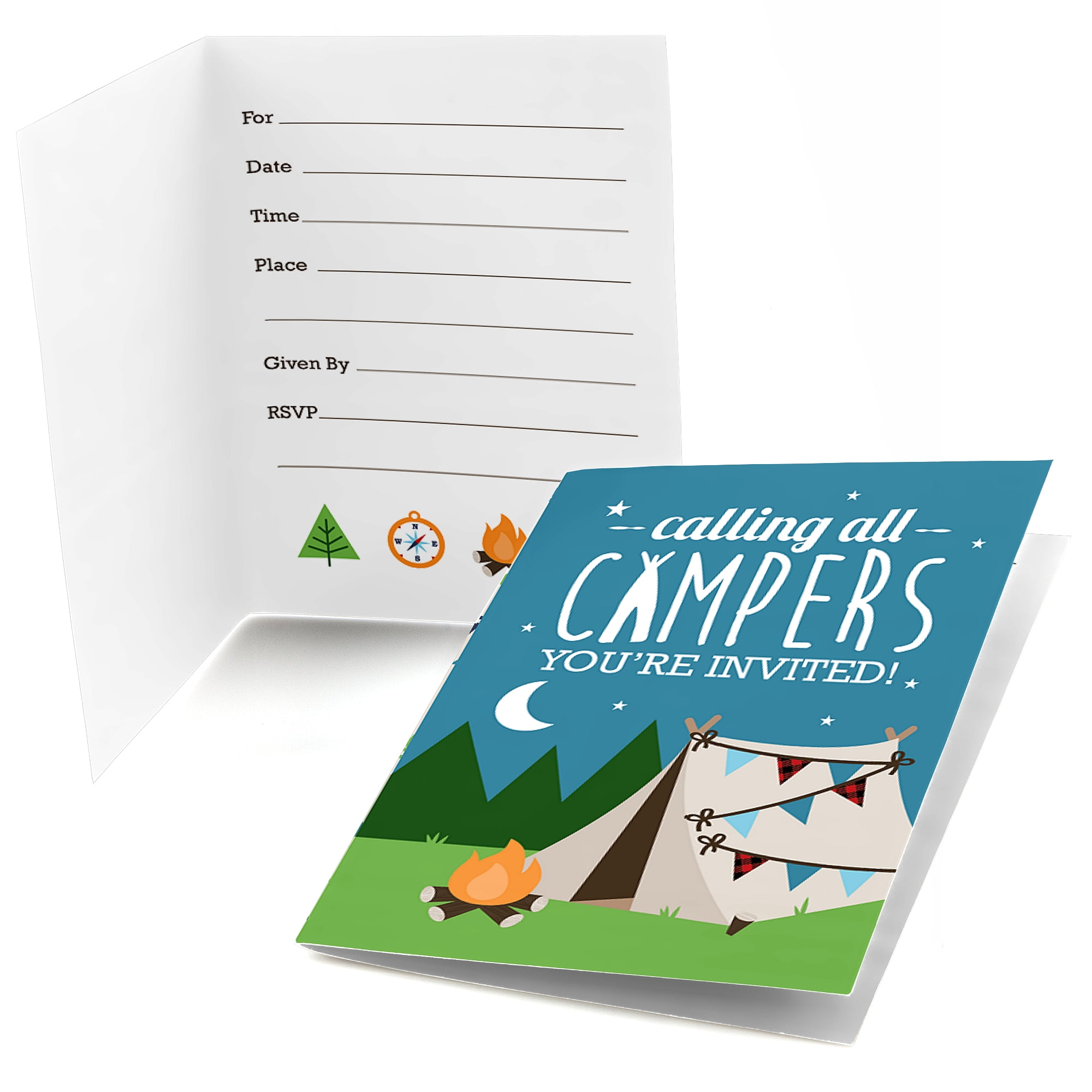 Deer & Campfire Camping Girls Personalized Party Thank You Cards 