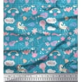 thumbnail image 1 of Soimoi Blue Modal Satin Fabric Heart & Unicorn Kids Printed Craft Fabric by the Yard 42 Inch Wide, 1 of 3