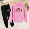 thumbnail image 2 of Ulanda Brooklyn New York Lounge Sets 2 Piece Outfits for Girls Toddler Hooded Fall Casual Kids Tracksuit Sets Winter Fall (Pink, 1-2 Years), 2 of 9