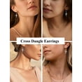 thumbnail image 3 of VESITIM Cross Earrings for Women Rose Flower Earring 925 Sterling Silver Dangle Drop Religious Jewelry Gift with Heart Created Aquamarine Birthstones, 3 of 7