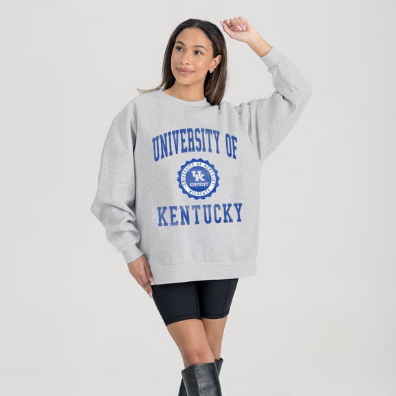 Women's Gameday Couture Steel Kentucky Wildcats Oversized Good Vibes Premium Fleece Drop Shoulder Pullover Sweatshirt