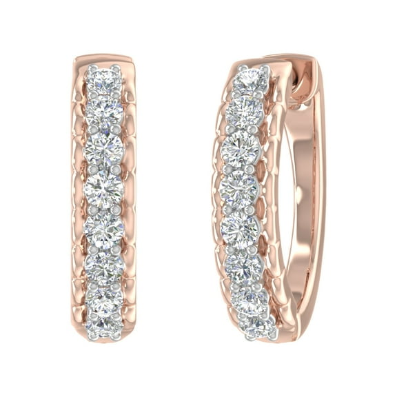 14K Rose Gold Natural Diamond Ladies Hoop Earrings (I1-I2 Clarity, 1/2 Carat)