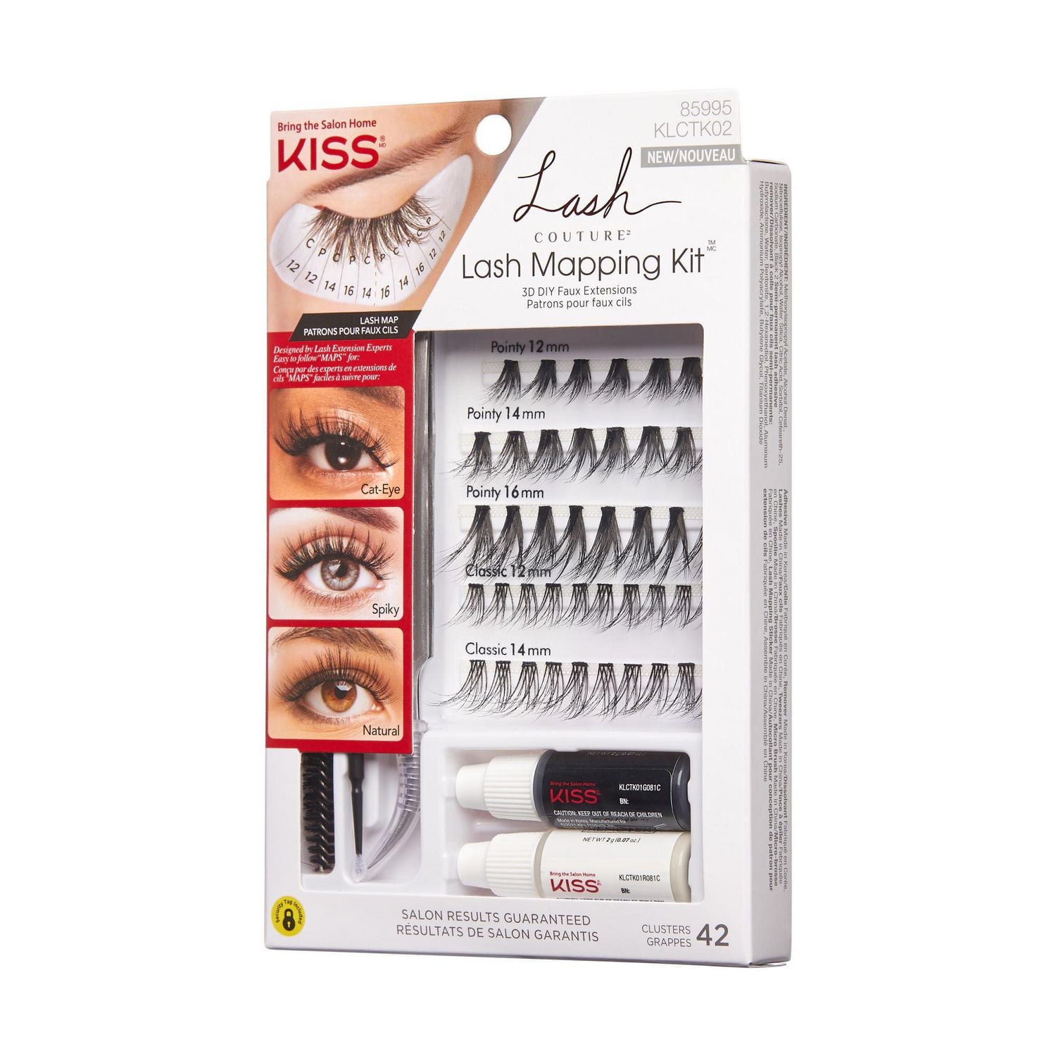 KISS Lash Couture Trousse de configuration des faux cils - Faux cils Extensions 3D à poser soi-même - 42 faisceaux Extensions de cils à domicile.