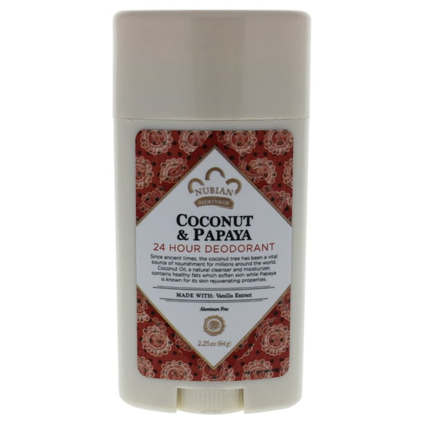 Déodorant Noix de Coco et Papaye 24 Heures par Nubian Heritage pour Homme et Femme - Bâtonnet de Déodorant de 2,25 oz