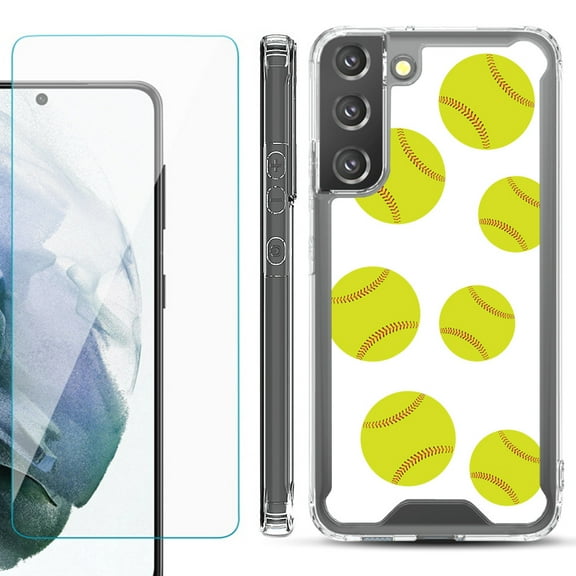 Shockproof Bumper Phone Case for Samsung Galaxy S22 5G, with Tempered Glass Screen Protector, by OneToughShield ® - Softball Seven