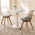 thumbnail image 3 of Round Dining Table Set for 2, 23.6" Tabletop with Metal Tulip Pedestal Base, White Modern Kitchen Table with 2 Clear Acrylic Chairs for Small Space, 3 of 7