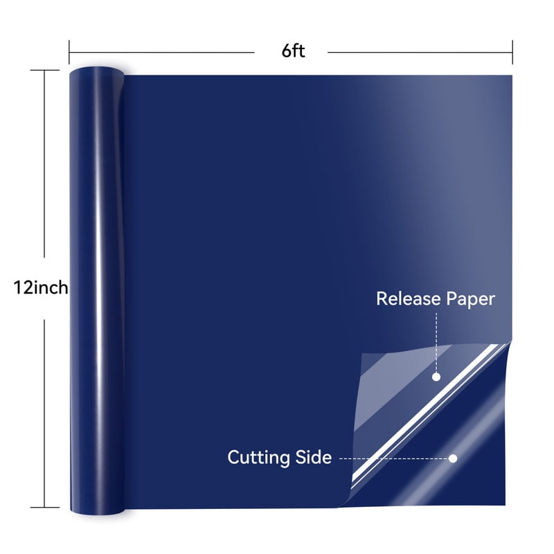 HTVRONT Permanent Vinyl Glossy - 12" x 6FT Adhesive Vinyl Roll for Cutting Machine, Signs, Scrapbooking, Craft, Die Cutters-Dark Blue