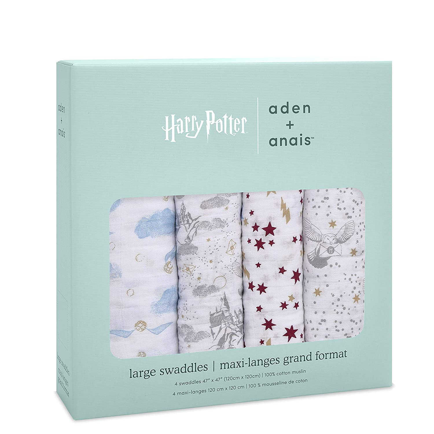 aden + anais , 100% Muslin Cotton Swaddle Blanket, Unisex, 4 Pack,Harry Potter