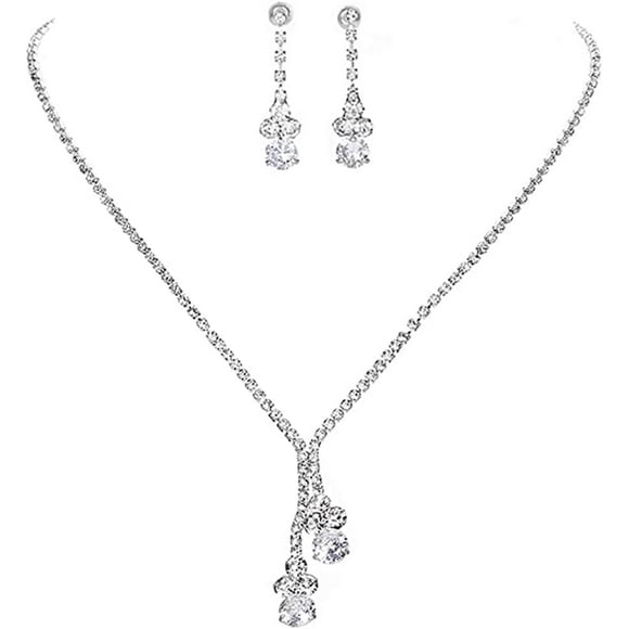 Silver wedding jewelry set with necklace and earrings precious silver stone,rhinestones, pearls