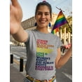 thumbnail image 3 of Women's Equality & LGBT Support Pride T-Shirt - Love is Love Quote - Gay Pride Rainbow Round Neck Shirt - XX-Large Gray, 3 of 6