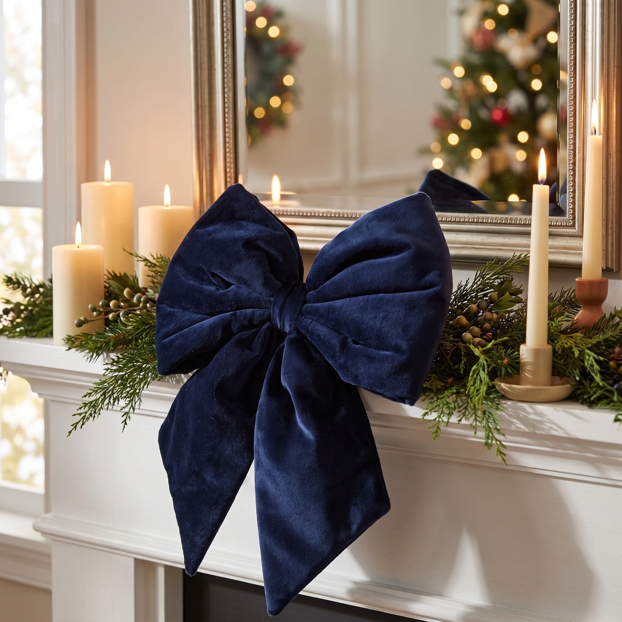 Navy Blue Velvet Decorative Christmas Bow, 13.5", by Holiday Time