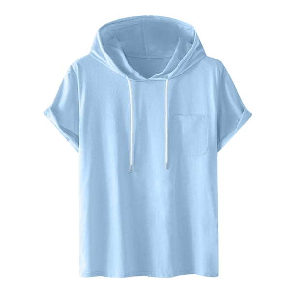 Pullover de Manga Corta para Hombres Casual Sólido de Moda con Capucha de Bolsillo Deportivo Camiseta Superior