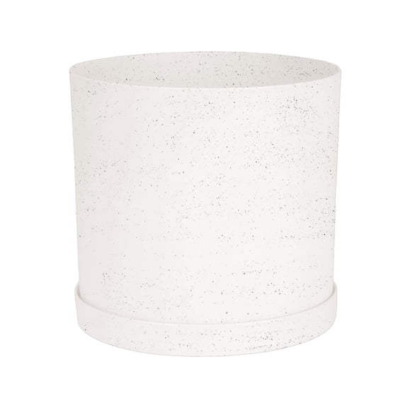 Bloem Mathers 12" Plastic Planter - Modern Indoor Pot with Drainage Holes and Saucer Tray, Vanilla Bean