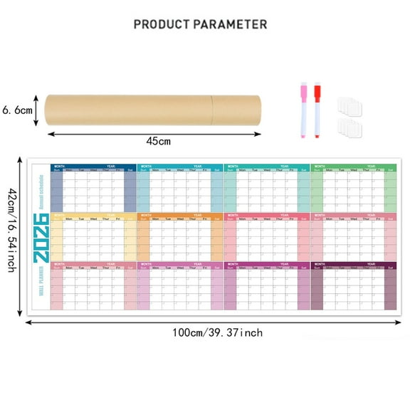 Large Undated Yearly Wall Calendar - 100x42cm Dry Erase Whiteboard Planner for Office, Kitchen, School, Decorative Wall Organizer