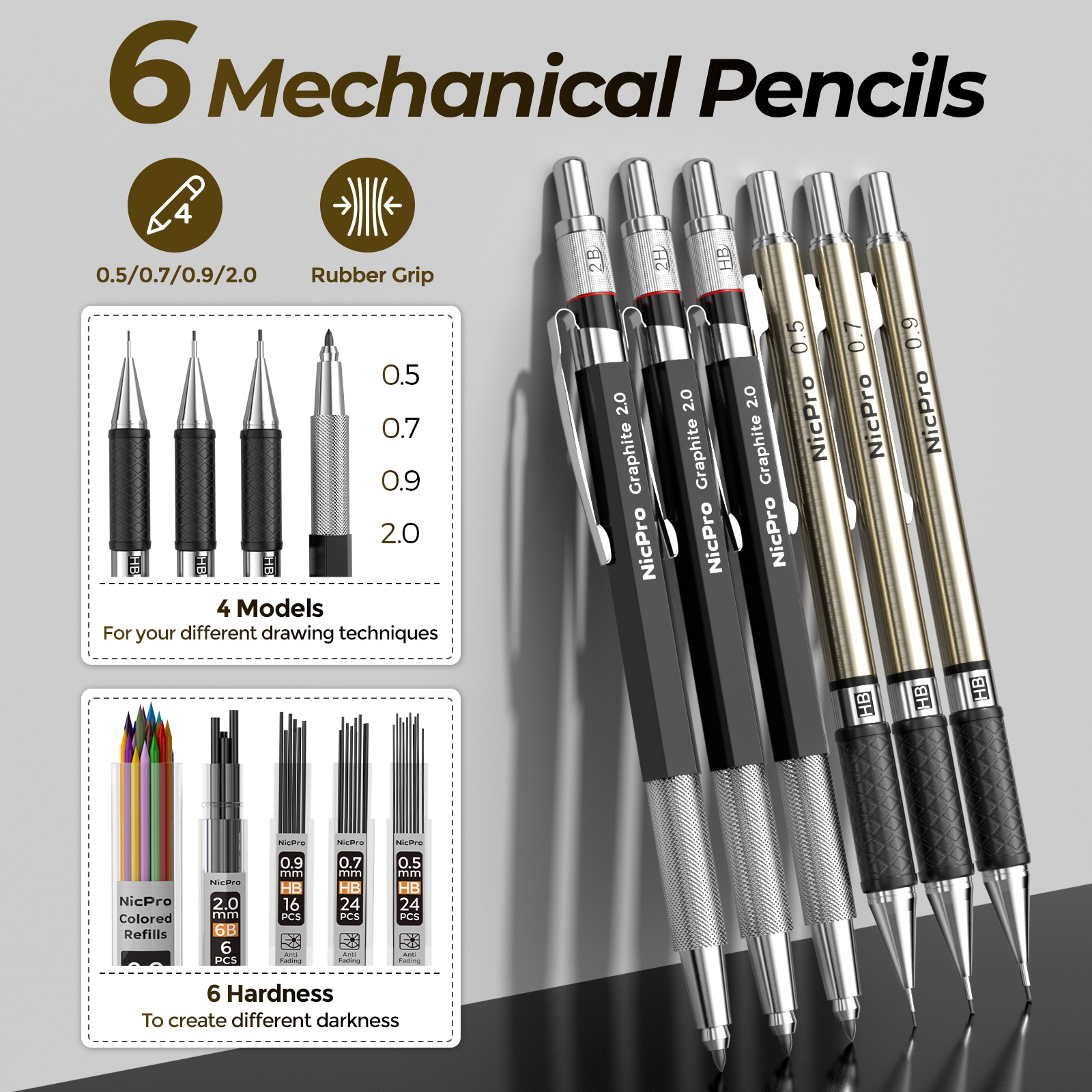 NicPro 6-Piece Metal Mechanical Pencil Drafting Set photo 2