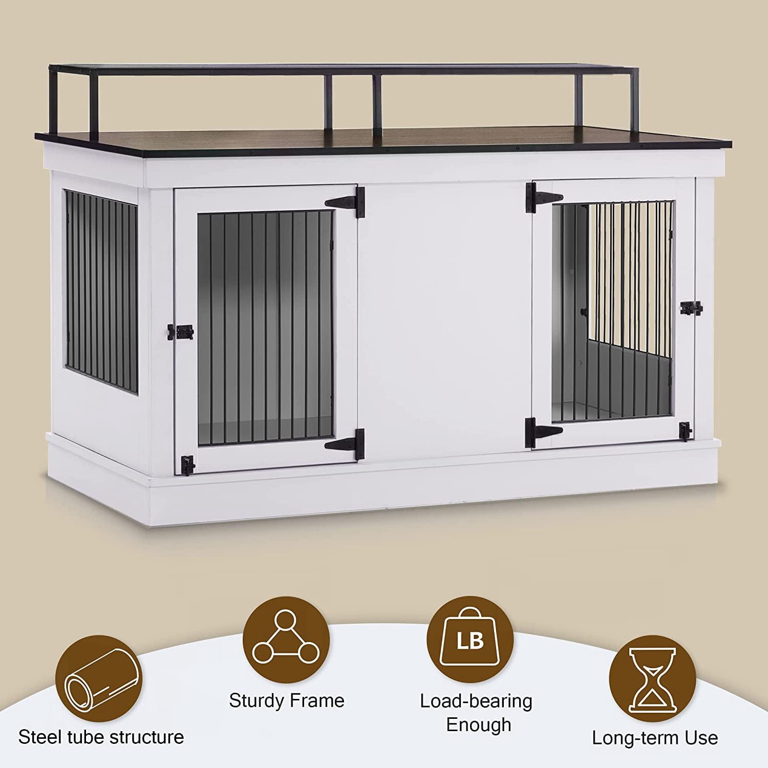 MCombo 52.7‘ 2-Door Wooden Dog Crate Furniture TV Stand 1861(Light Grey)