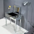thumbnail image 2 of Makeup Vanity Desk with Flip Top Mirror, Mirrored Vanity Table with 3 Drawers, Dressing Table for Women, Girls, Bedroom, Silver, 2 of 9