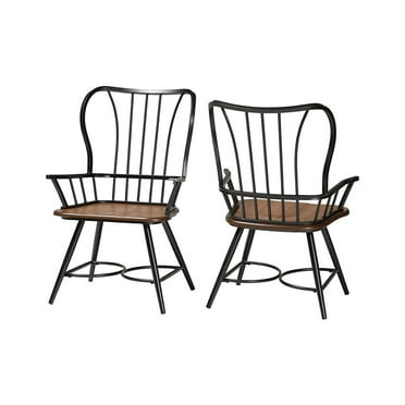 Baxton Studio Longford "Dark-Walnut" Wood and White Metal Dining Arm Chair (Set of 2)