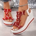 thumbnail image 2 of Womens Platform Sandals Glitter Wedges Heels Butterfly Rhinestone T-Strap Elegant Dressy Slingback Heels with Elastic Ankle Strap Red Size 8.5, 2 of 6